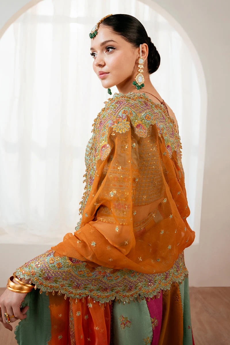 BAROQUE MEHNDI MULTI Pakistani fashion outfit in mustard, pink, aqua…